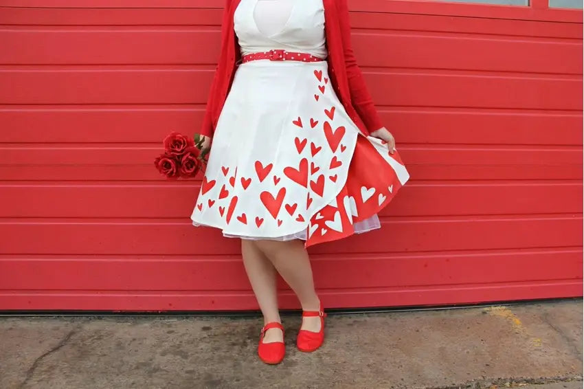 White dress hotsell with red hearts