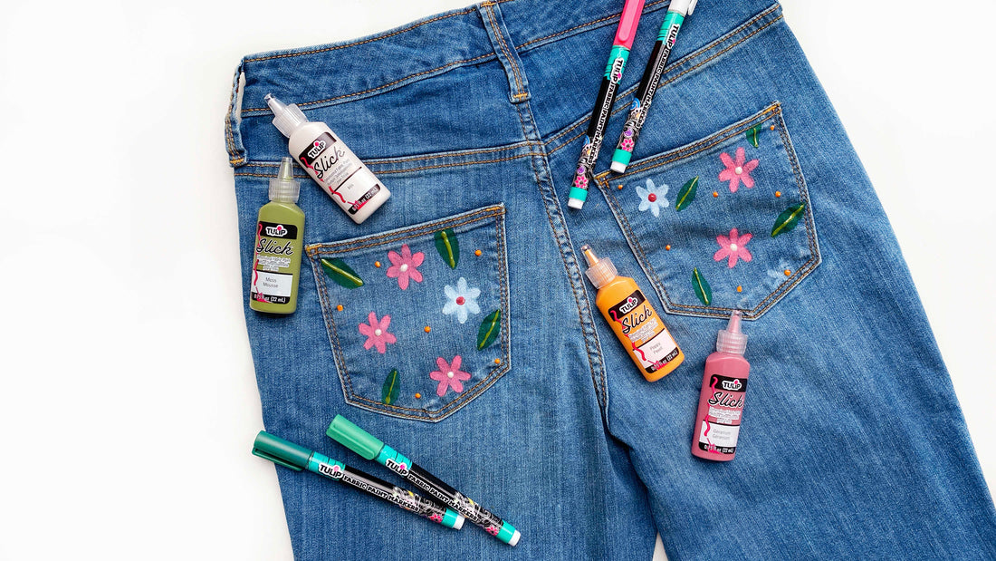 Upcycled jeans with dimensional paint