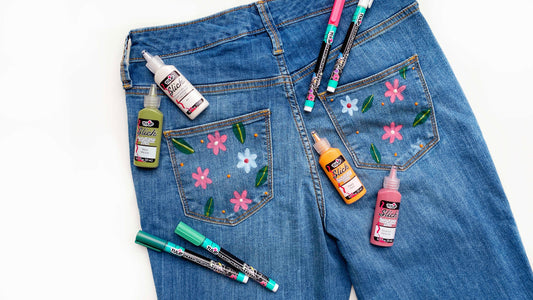 Upcycled jeans with dimensional paint