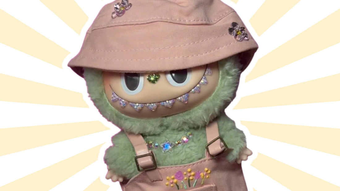 Labubu collectible doll decorated with rhinestones and Puff Paint