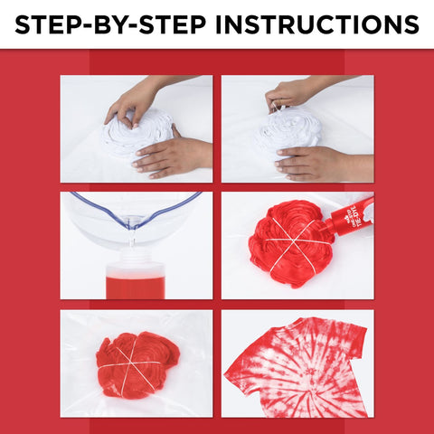 Images showing steps of how to tie dye Images showing steps of how to tie dye
