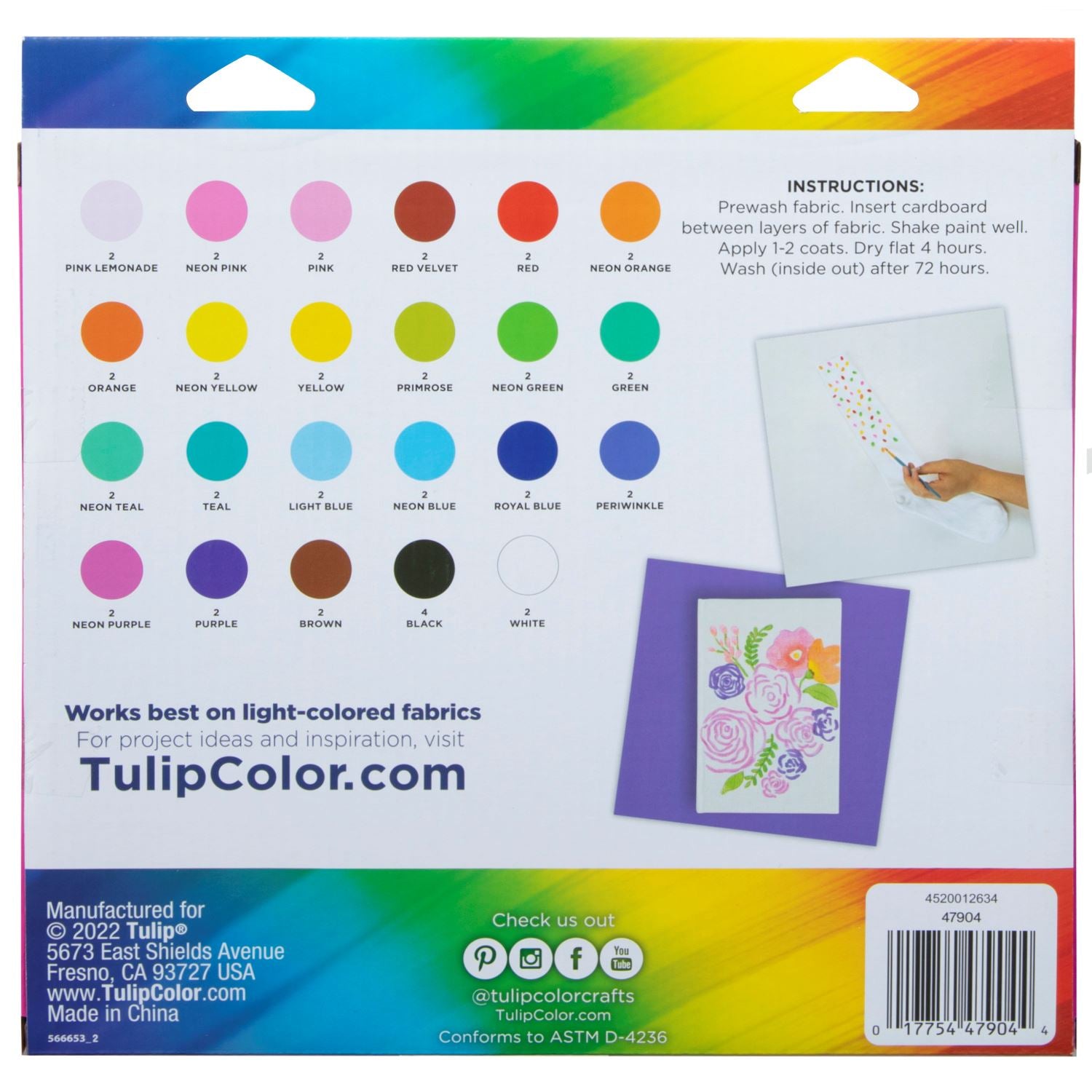 Tulip Brush-On Fabric Paint Over The Rainbow 48 Pack Picture of 47904                               TULIP BRUSH ON FABRIC PAINT OVER THE RAINBOW 48PK