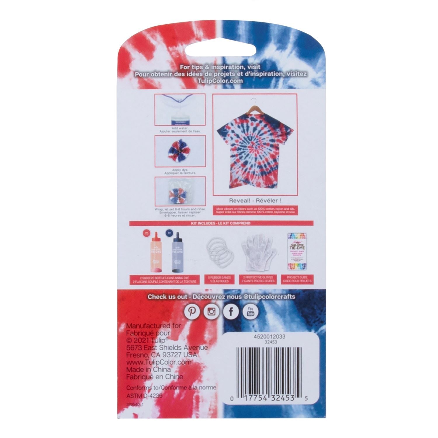 Tulip One-Step Mini Tie-Dye Kit Patriot Tulip® One-Step Tie Dye Mini Kit Patriot back of the package
