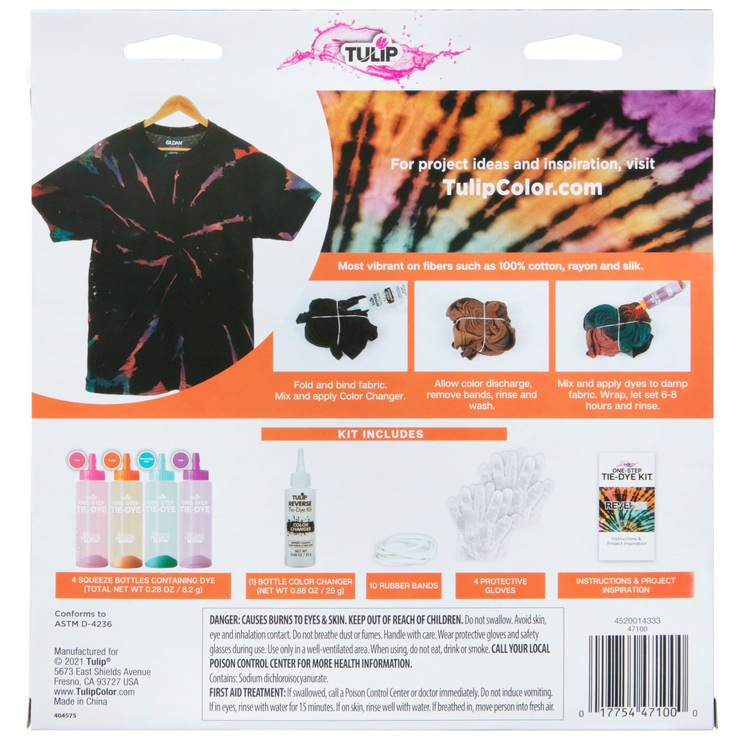 Tulip Reverse 4-Color Tie-Dye Kit Picture of 47100                               REVERSE TIE DYE TECHNIQUE KIT