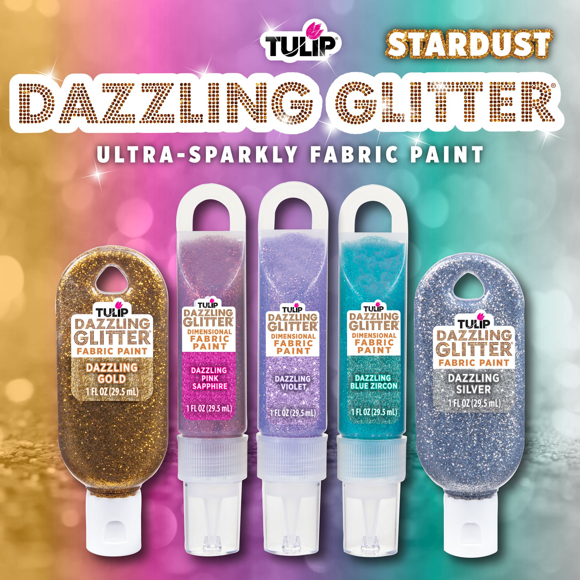 Tulip Dazzling Glitter Fabric Paint Stardust Combo Pack Picture of 48737 Tulip Dazzling Glitter Fabric Paint Stardust Combo Pack