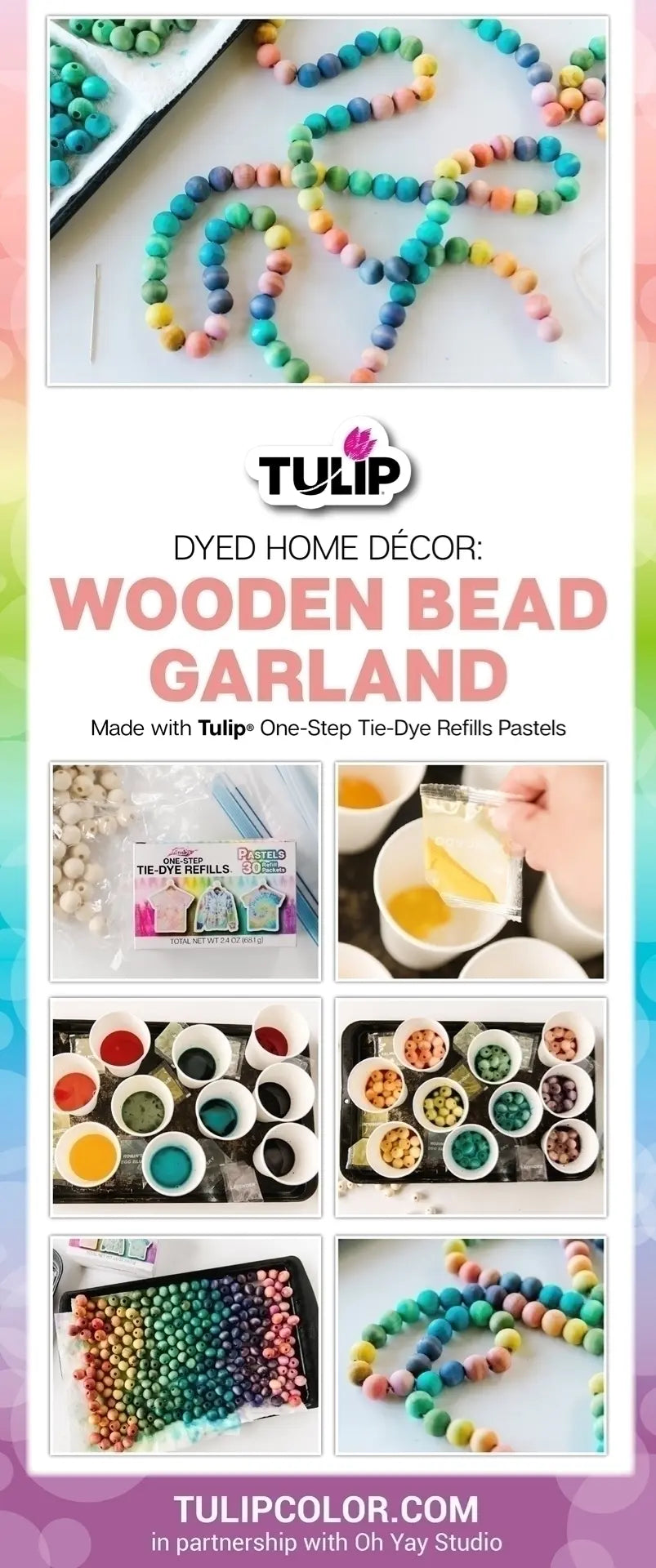 Tie-Dyed Wooden Bead Garland