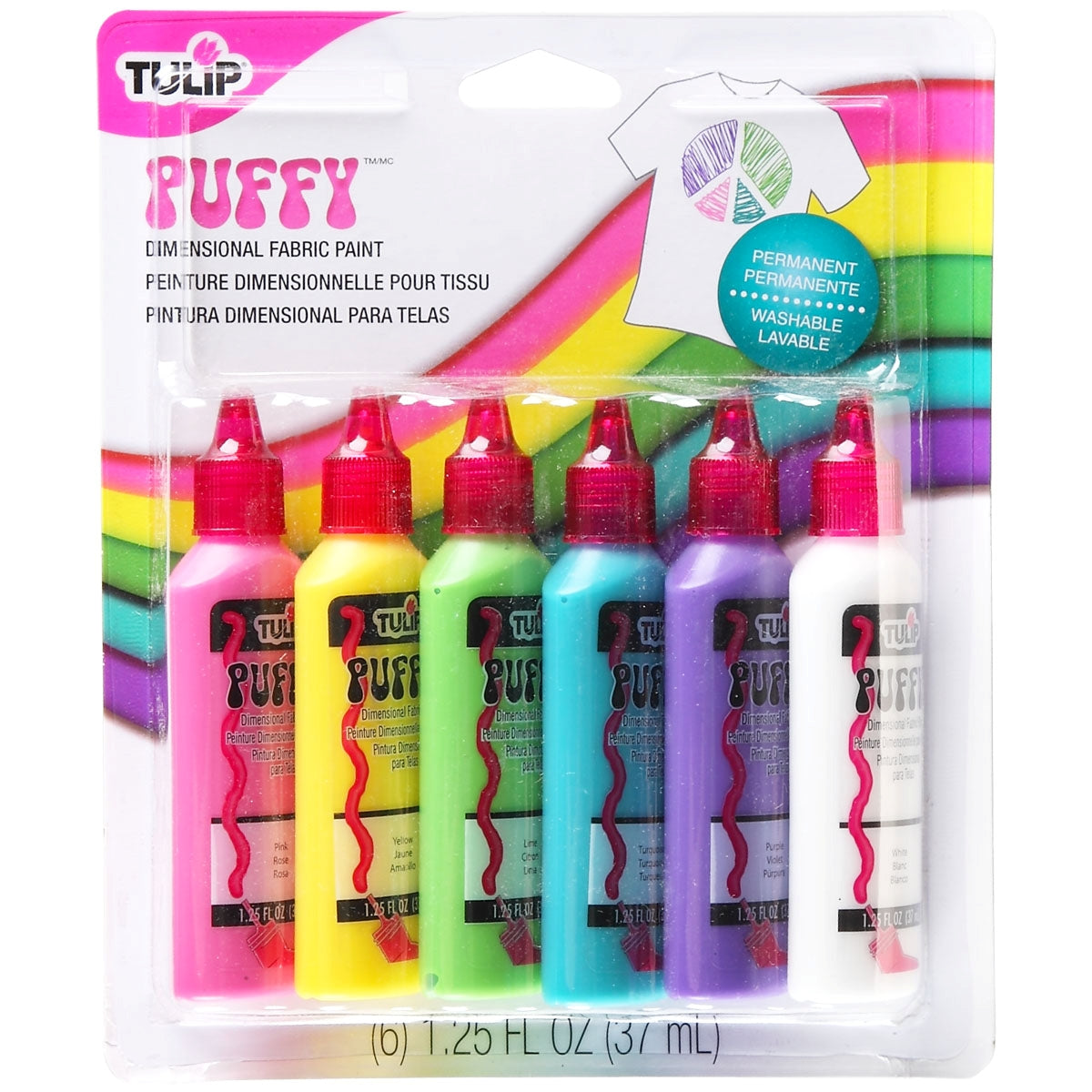 Tulip Puff Paint Puffy, Multi-Surface Craft Paint, 1.25 fl. oz. 6 Pack Picture of 20595 Tulip® Dimensional Fabric Paint Puffy 6 Pack