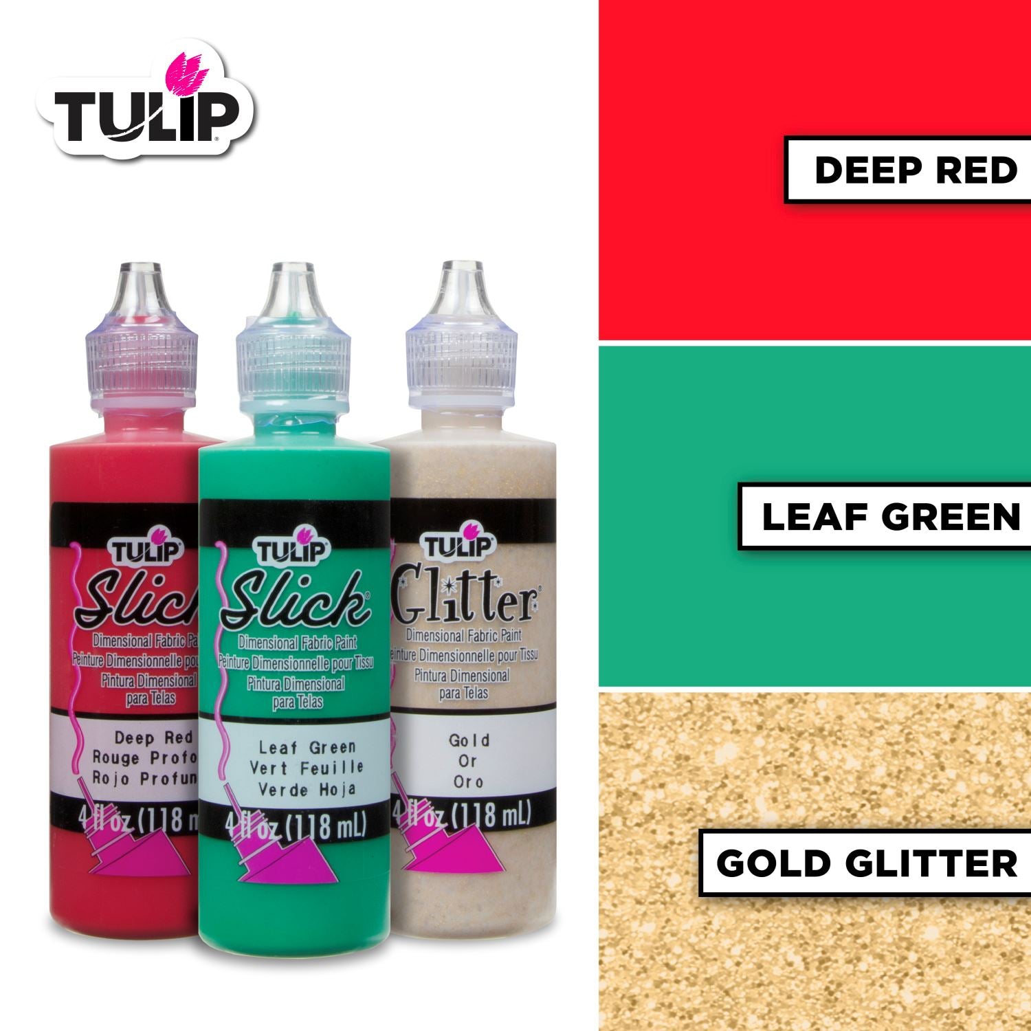 Tulip Puff Paint Shiny Christmas, Multi-Surface Craft Paint, 4 fl. oz. 3 Pack Picture of 42185 Tulip Dimensional Fabric Paint Christmas 4 fl. oz. 3 Pack