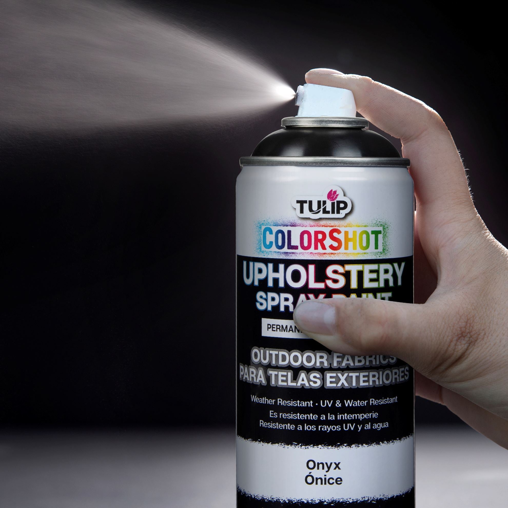 Tulip ColorShot Outdoor Fabric Upholstery Spray Onyx 4 Pack Picture of 37994 COLORSHOT OUTDOOR FABRIC SPRAY ONYX 4PK 8OZ CANS