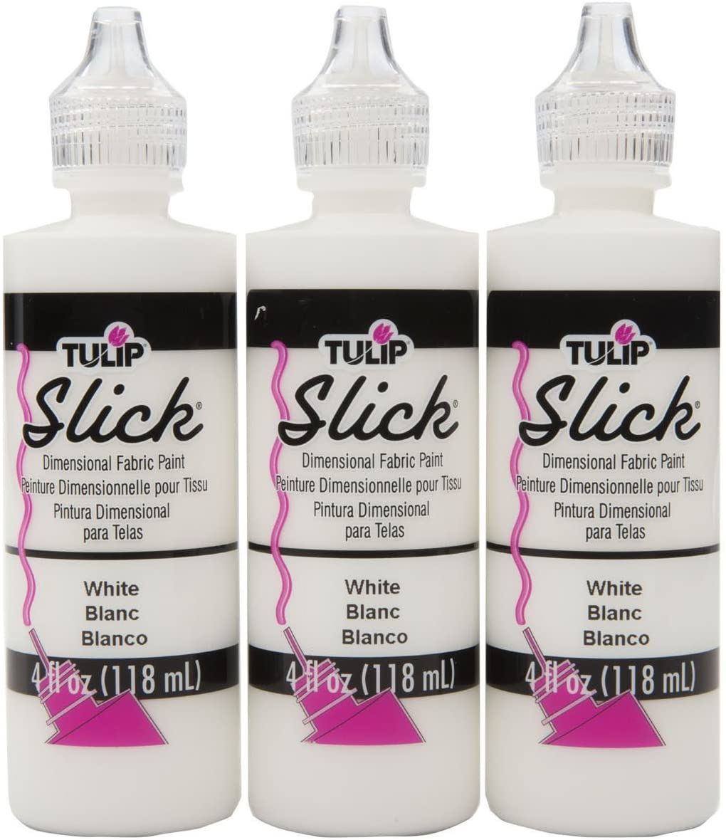 Lot of 3 Tulip Slick White Dimensional Fabric Paint 4oz containers 371832