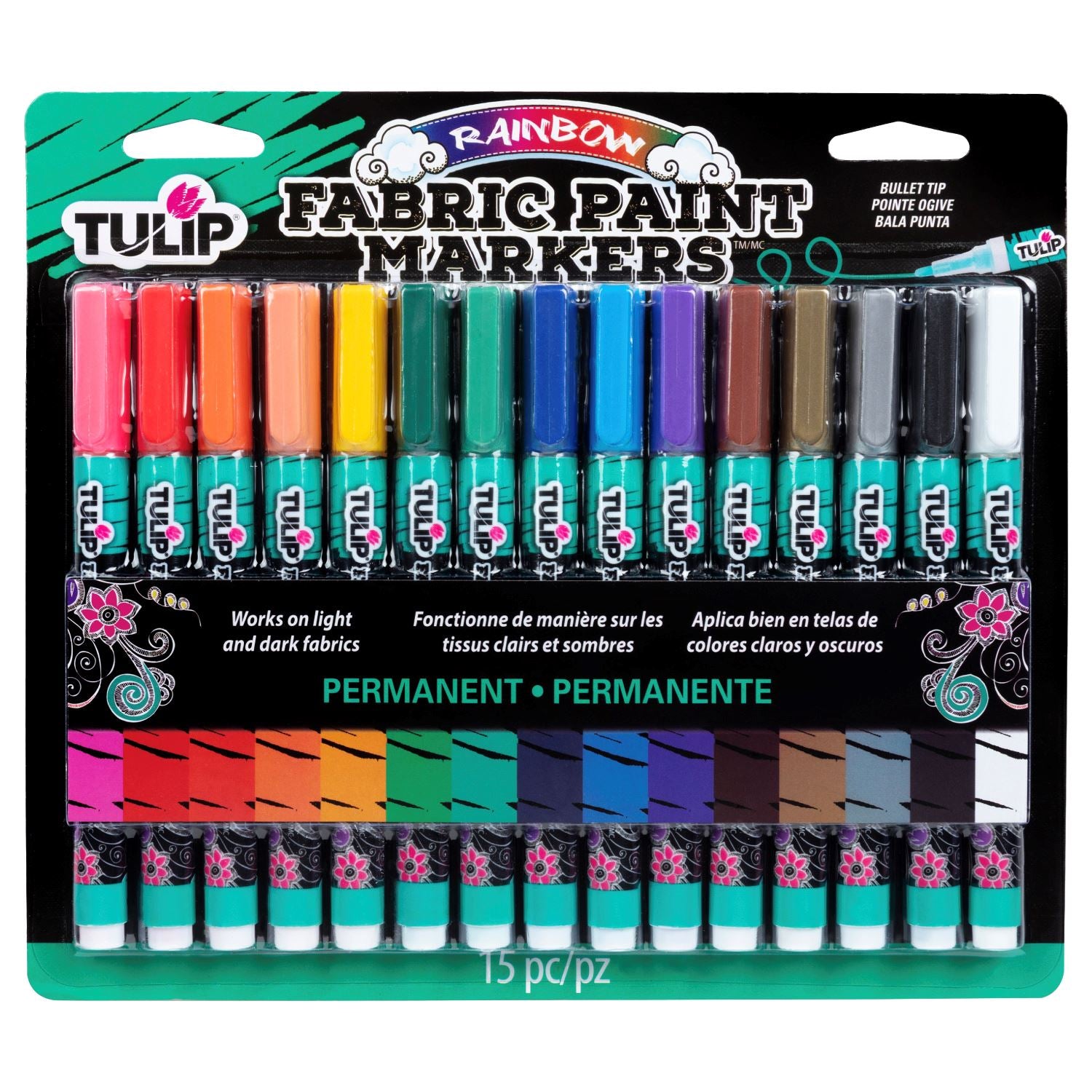 Tulip Bullet-Tip Fabric Paint Markers Rainbow 15 Pack – Tulip Color Crafts