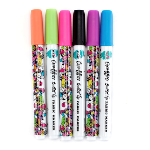 Picture of 37315 Tulip Graffiti Bullet-Tip Fabric Markers Neon 6 Pack Picture of 37315 Tulip Graffiti Bullet-Tip Fabric Markers Neon 6 Pack