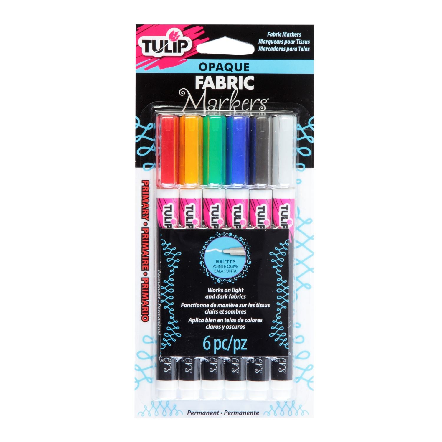 Tulip Opaque Fabric Markers 6-pkg-primary