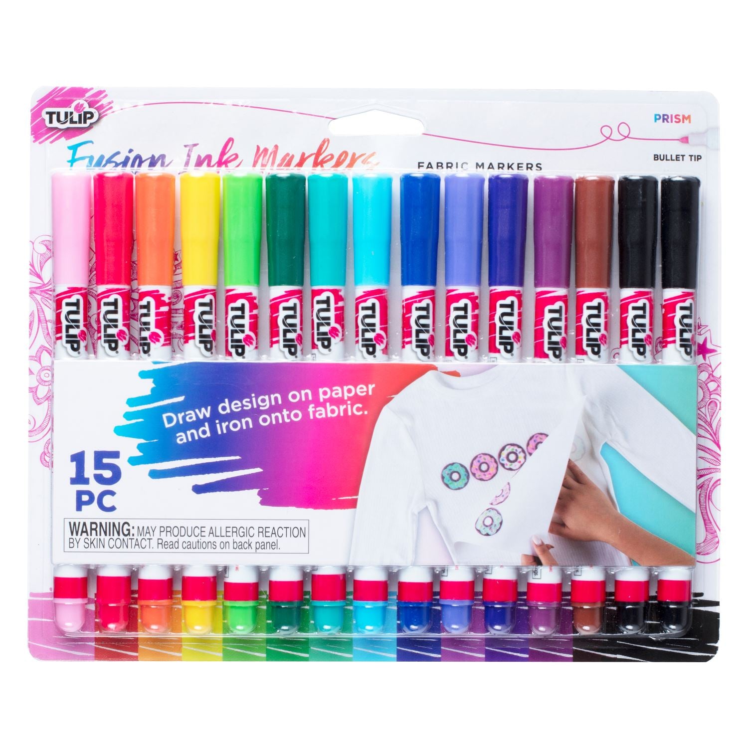 14 Fabric Markers, Dual Tip, Extra Fine-tip and Brush Tip 14 Tulip Colored  Fabric Paint Markers 