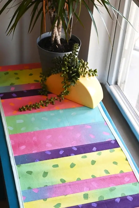 Rainbow Color Block Table Runner with Fabric Spray Paint