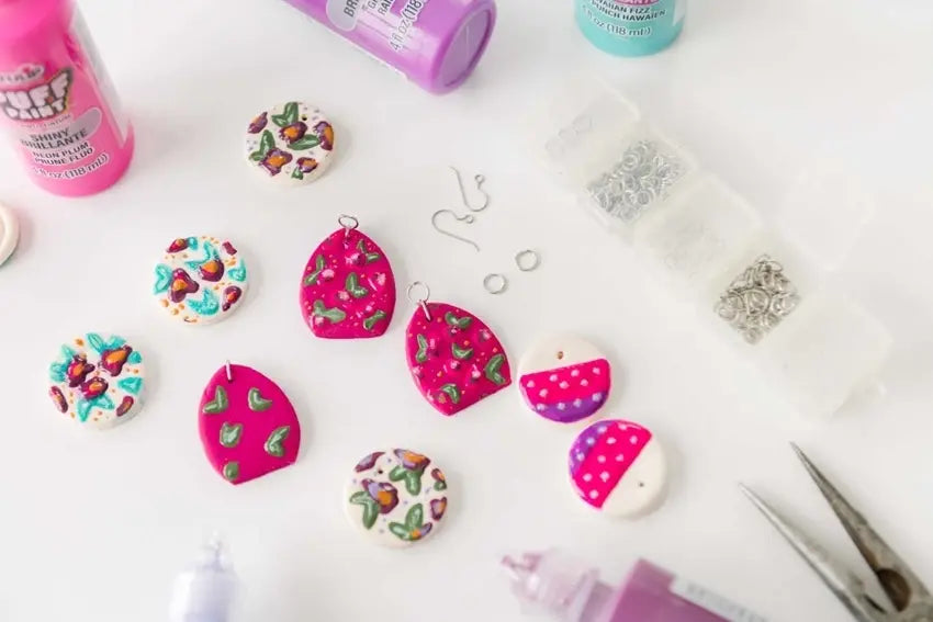 Floral Handmade Earrings with Puff Paint