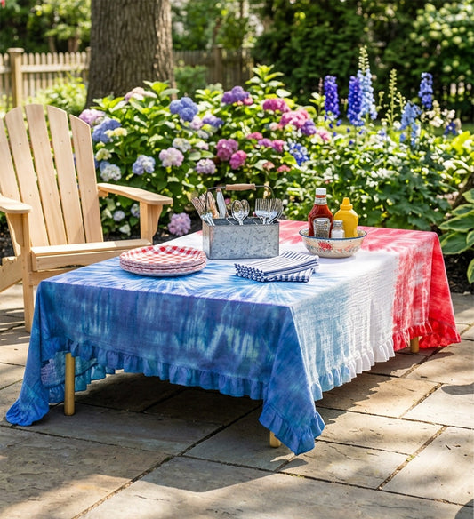 festive red, white and blue tablecloth