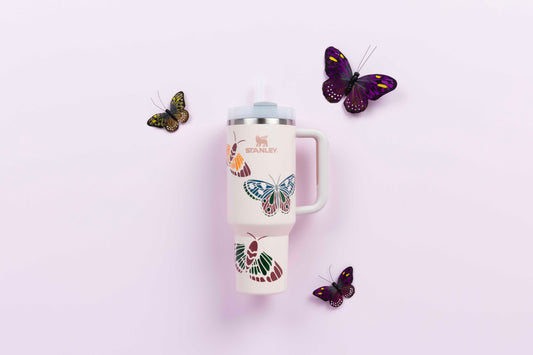 Custom Tumbler Cup with Painted Butterflies