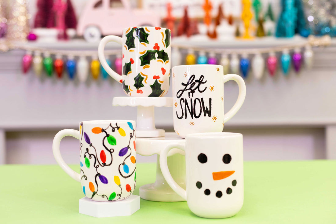 Hand-painted holiday mugs with Tulip Mug Painting Kit