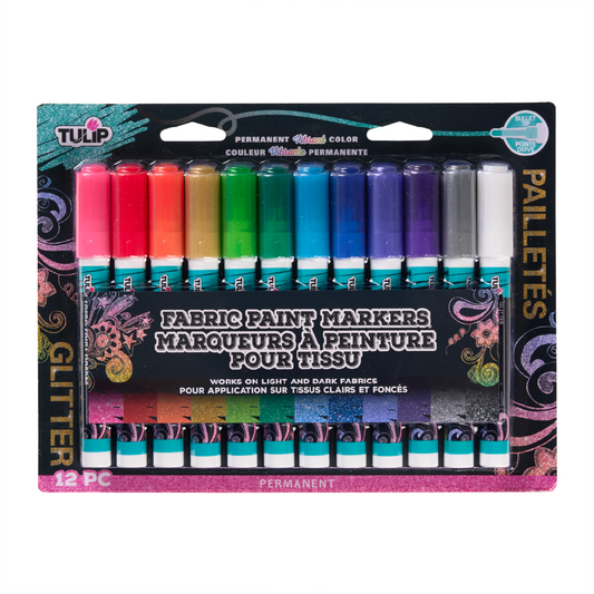 Picture of 49923 Tulip Bullet-Tip Glitter Fabric Paint Markers Rainbow 12 Pack