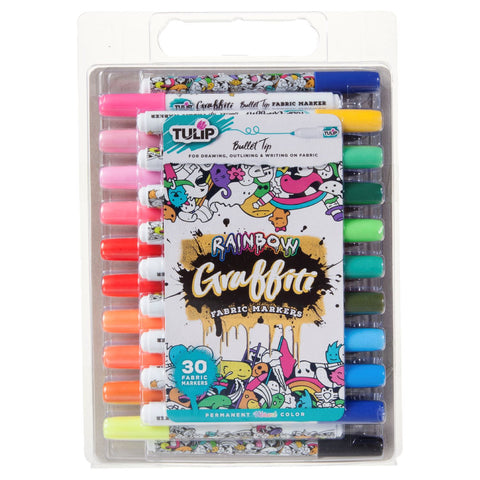 Picture of 37037 Tulip Graffiti Bullet-Tip Fabric Markers Rainbow 30 Pack