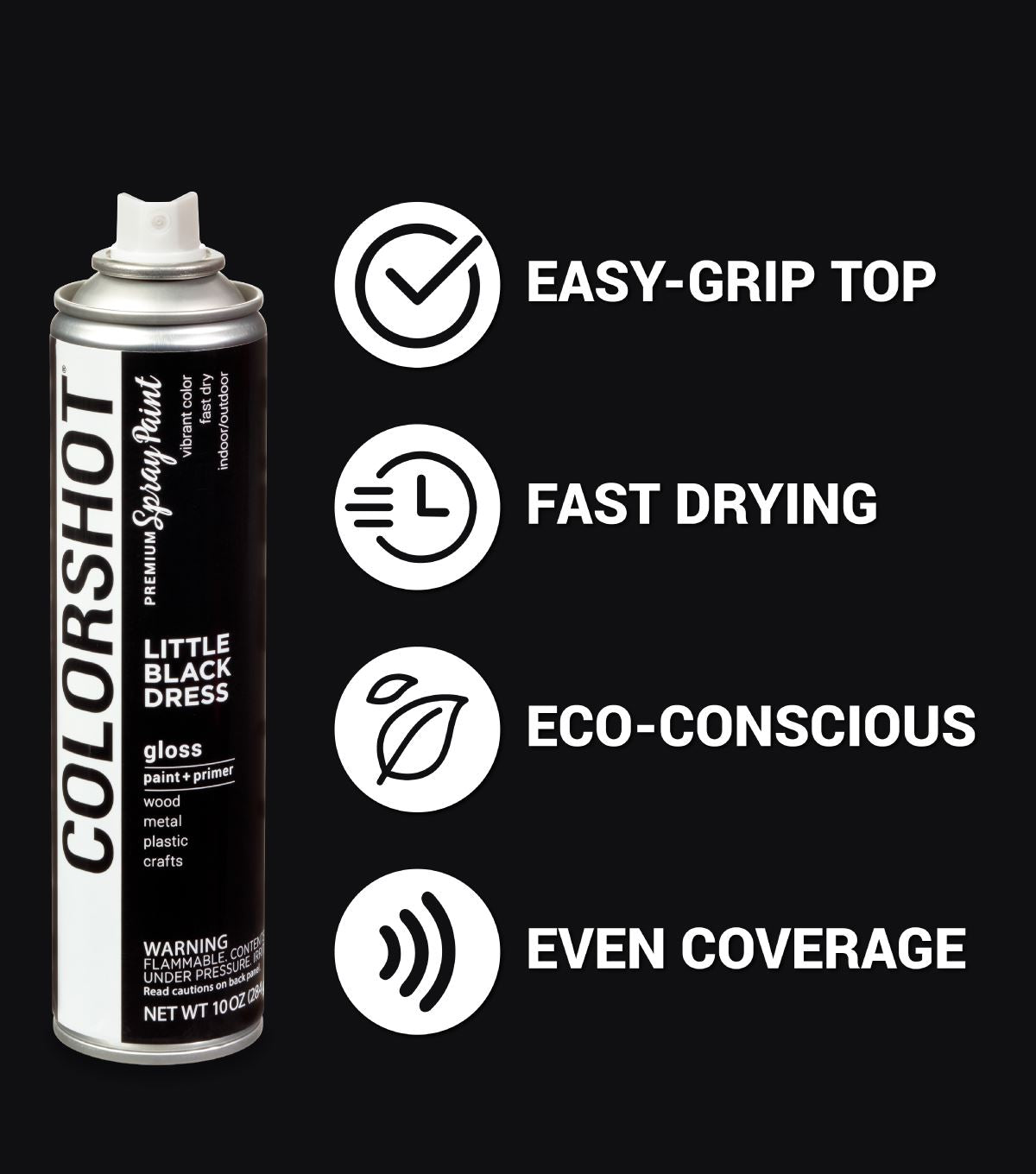 COLORSHOT Gloss Spray Paint Little Black Dress (Black) 10 oz. Tulip Color Crafts COLORSHOT Gloss Spray Paint Little Black Dress (Black) 10 oz. Tulip Color Crafts