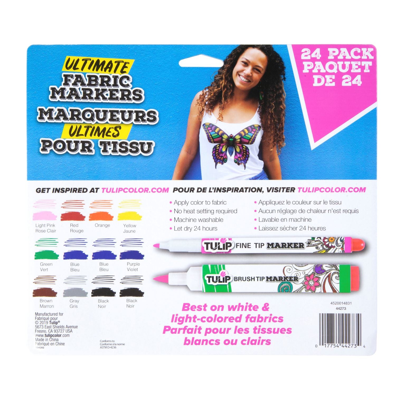 Picture of 44273 Tulip Fine Tip & Brush Tip Fabric Markers Ultimate Rainbow 24 Pack