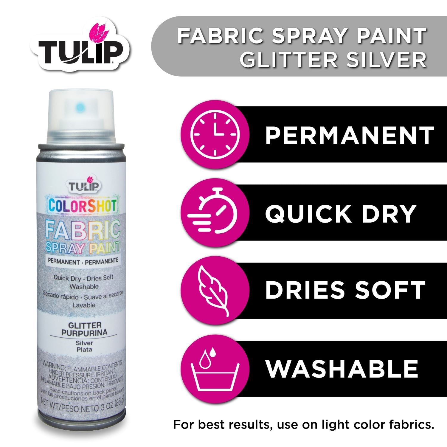 Tulip Color Shot 3oz Instant Fabric Color Spray Silver Glitter Tulip Color Shot 3oz Instant Fabric Color Spray Silver Glitter