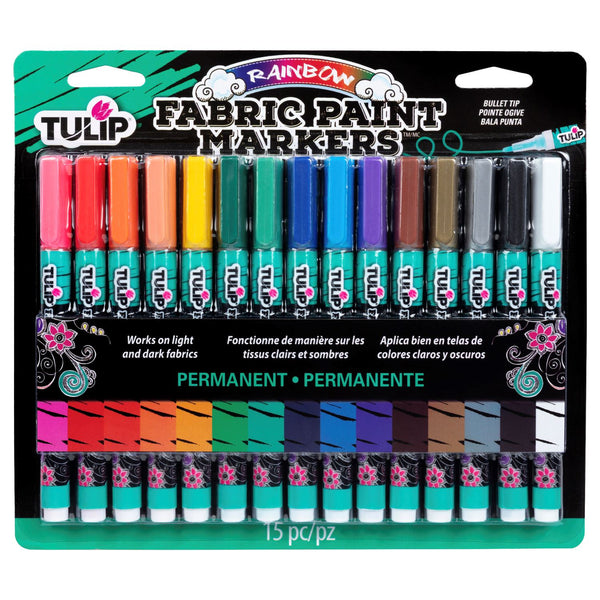 Tulip Bullet-Tip Fabric Paint Markers Rainbow 15 Pack – Tulip