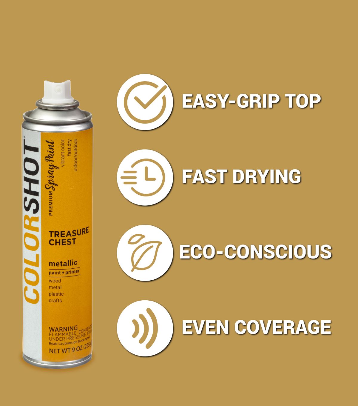 Colorshot Gold COLORSHOT Metallic Spray Paint Treasure Chest (Dark Gold) 9 oz. – Tulip ...
