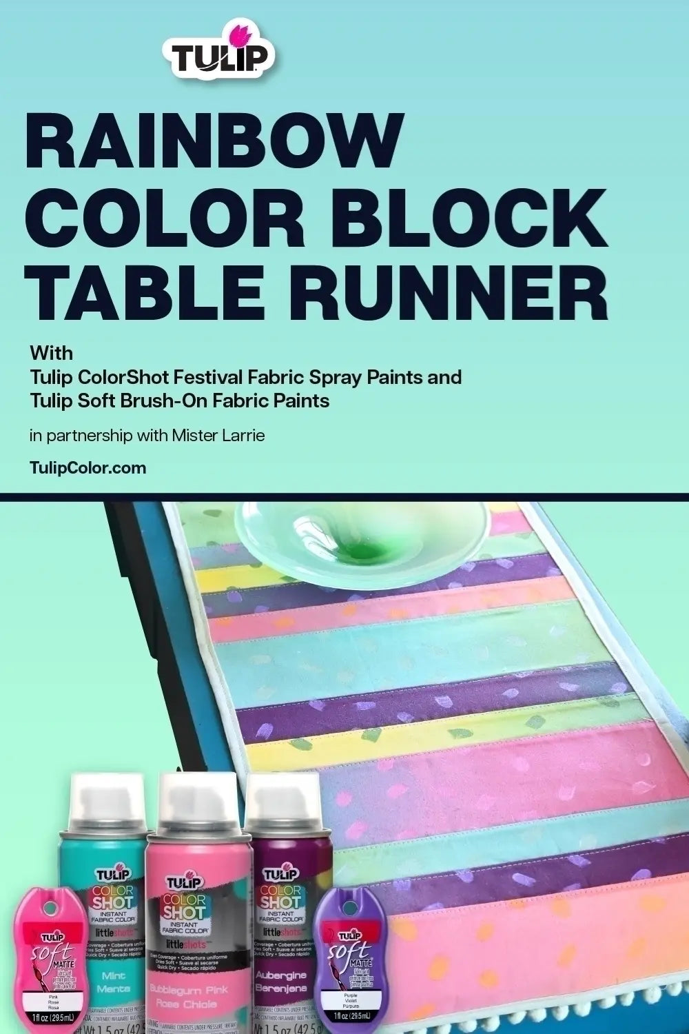 Rainbow Color Block Table Runner with Fabric Spray Paint