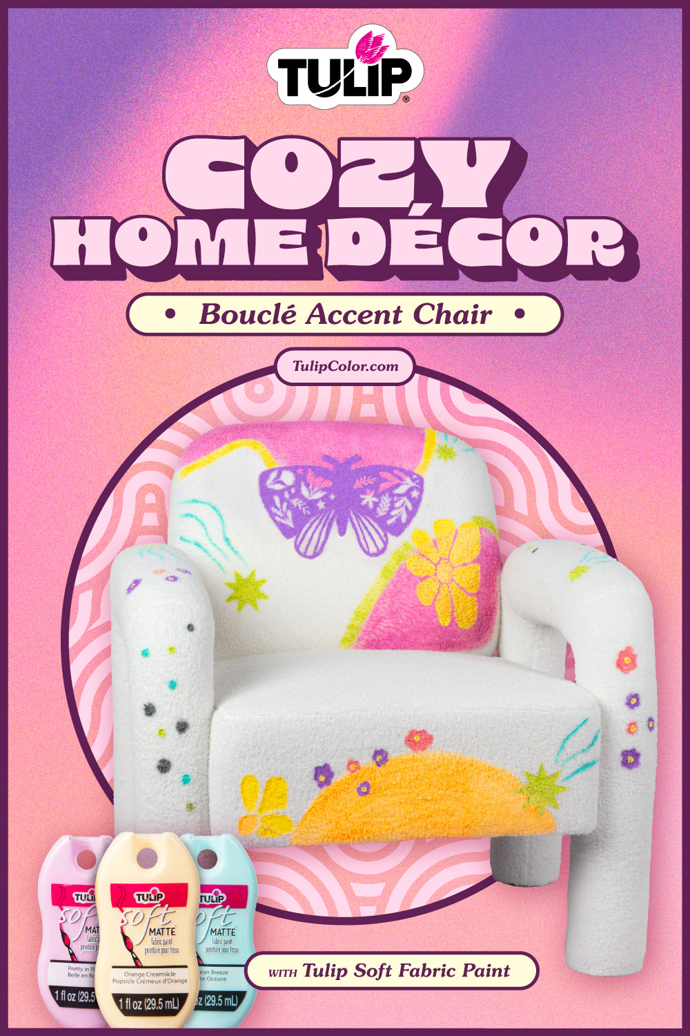 Cozy Home Décor: Bouclé Accent Chair with Tulip Soft Fabric Paint