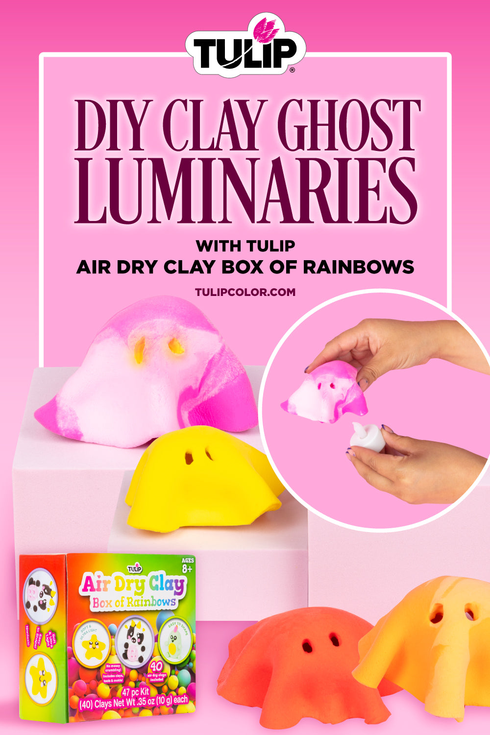 DIY clay ghost luminaries with Tulip Air Dry Clay Box of Rainbows