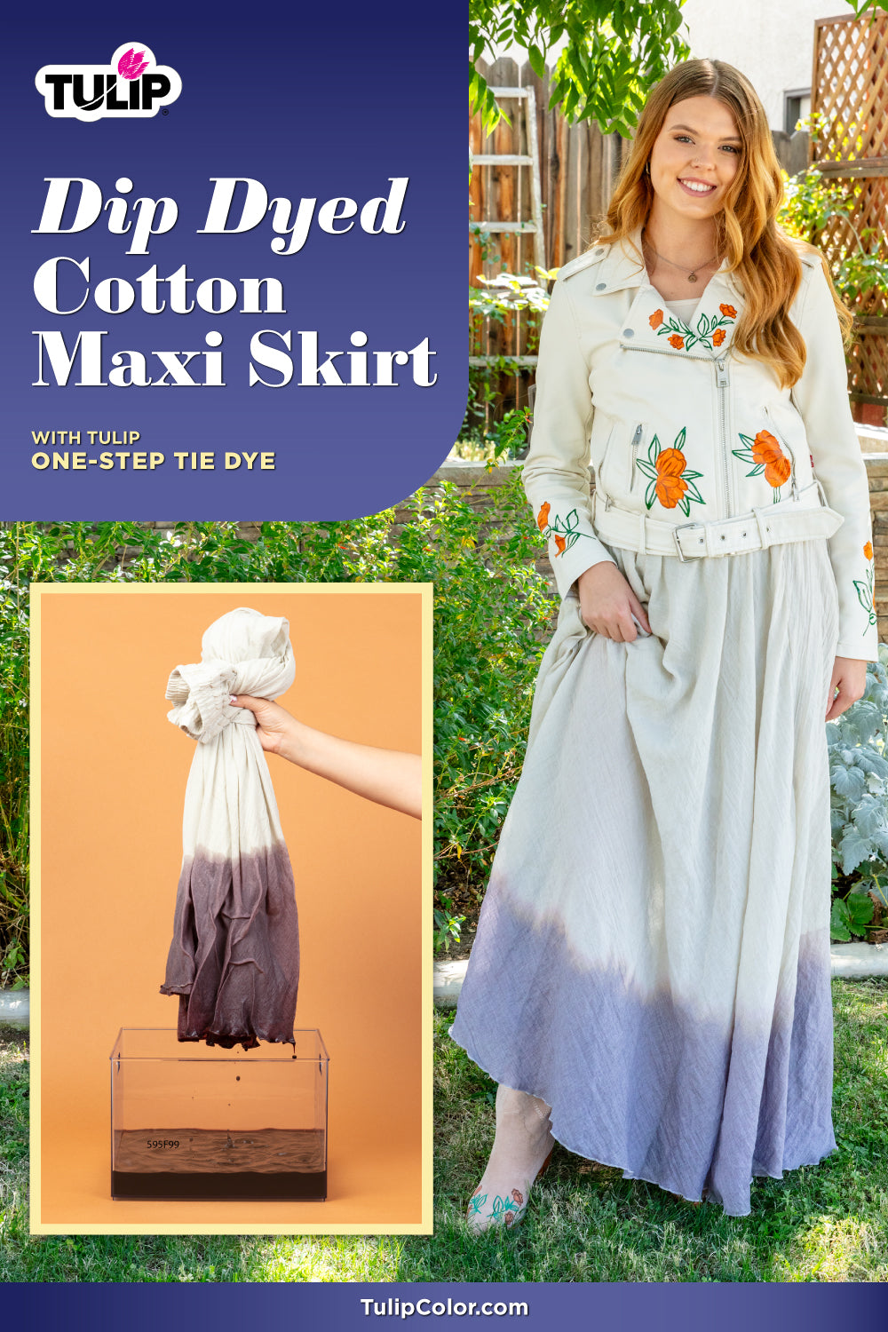 Dip Dyed Cotton Maxi Skirt with Tulip One-Step Tie Dye