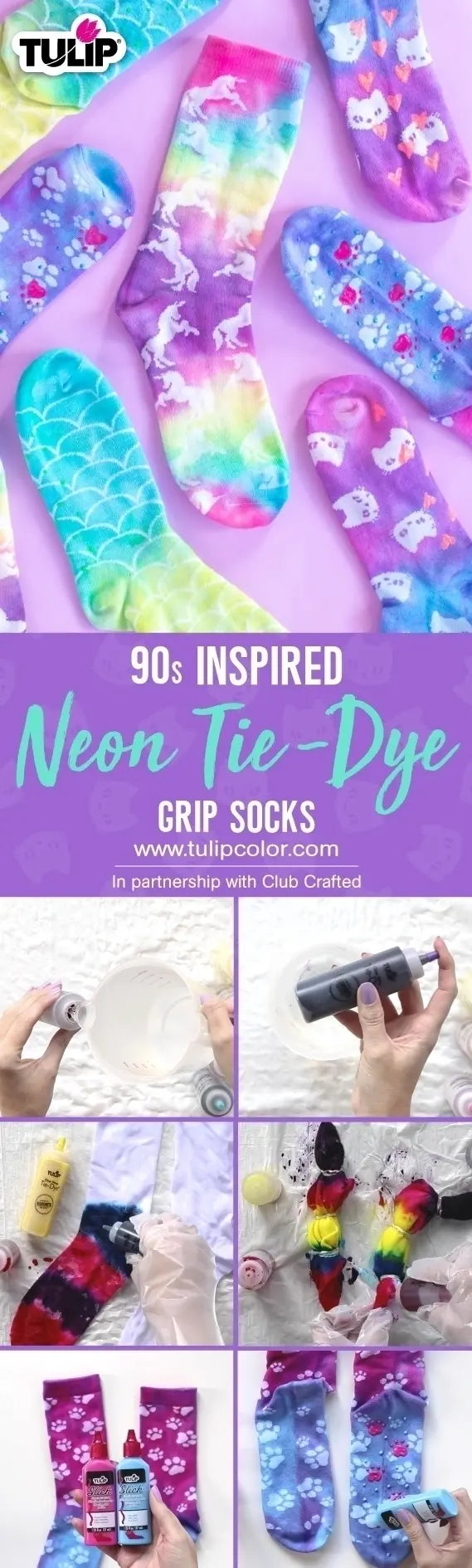Tulip 90s Inspired Neon Tie-Dye Grip Socks