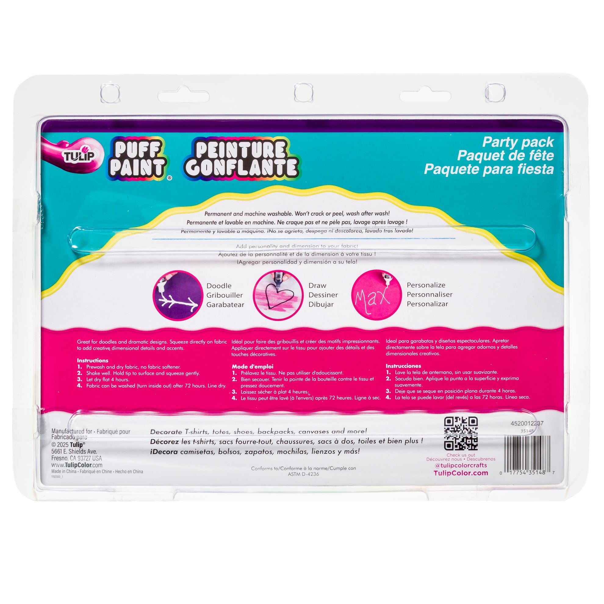 Picture of 35148 Tulip Puff Paint Rainbow & Neon, Multi-Surface Craft Paint, .75 fl oz 20 Pack