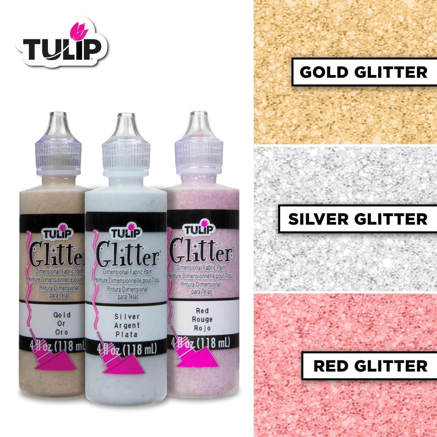 Picture of 42186 Tulip Dimensional Fabric Paint Glitter Festive 4 fl. oz. 3 Pack