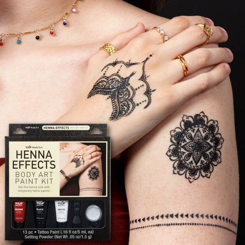 Tulip Ultimate Henna Inspired Kit, Jewel Tones: Pink, Yellow, Blue Temporary Body Tattoo, Look of Henna