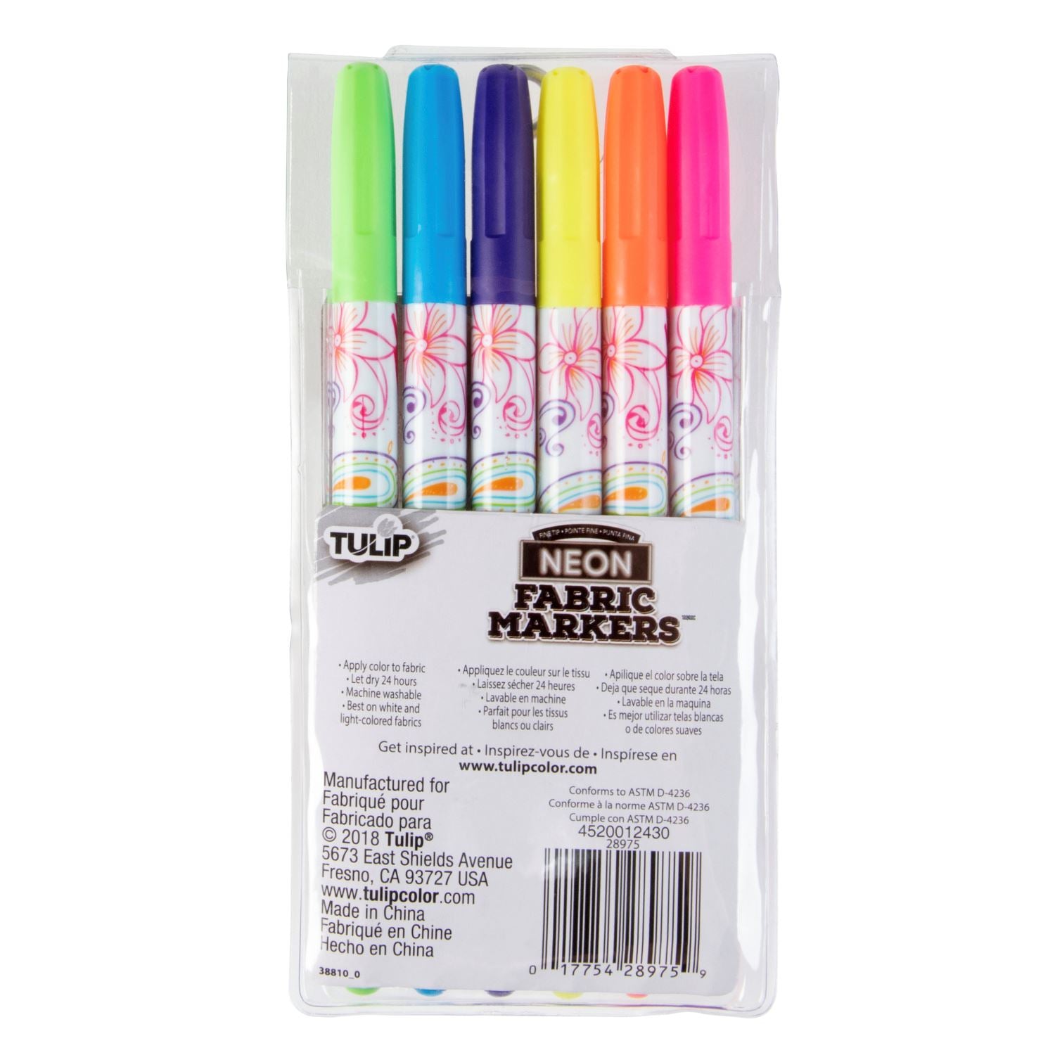 Tulip Fine-Tip  Fabric Markers Neon 6 Pack - 9