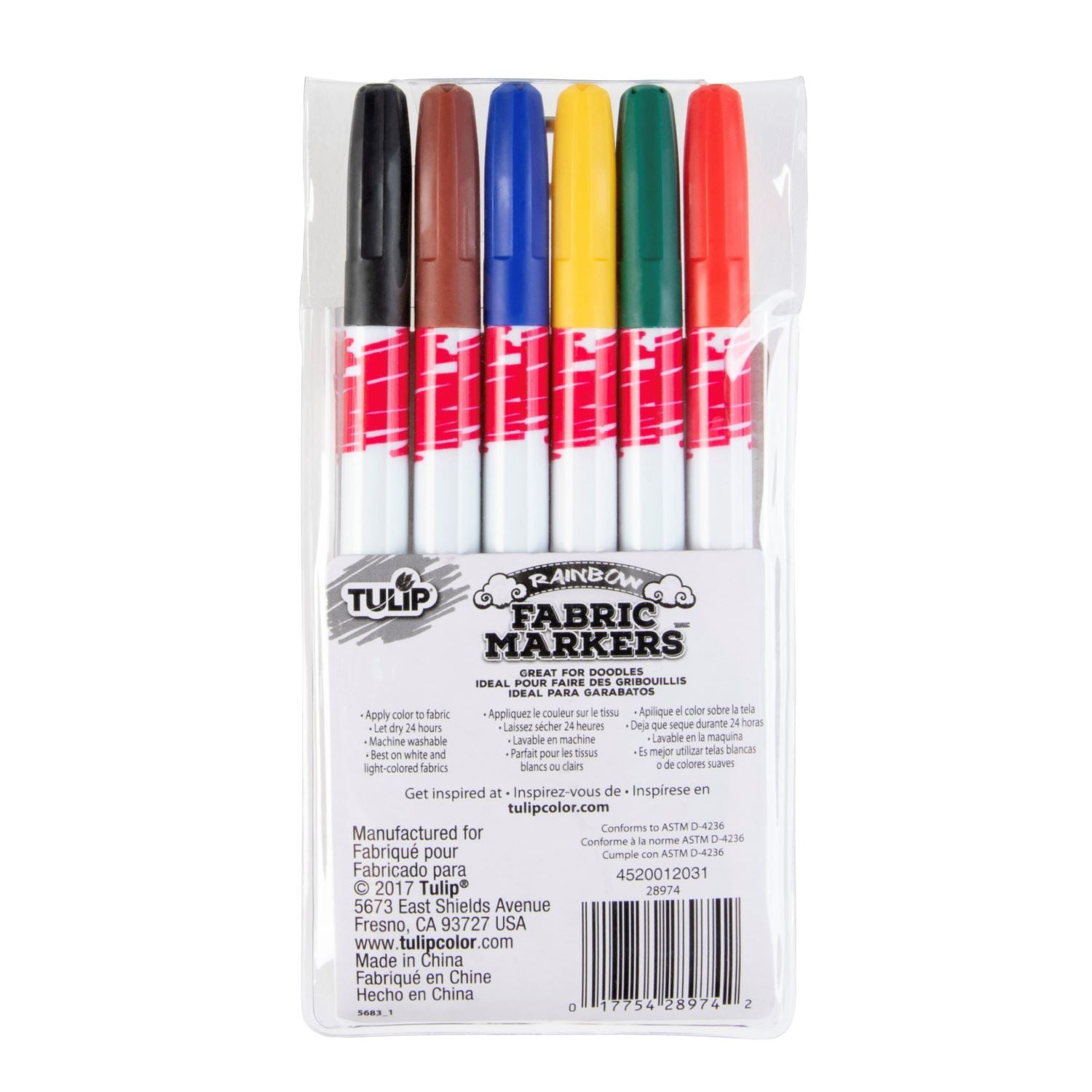 Tulip Fine-Tip Primary Fabric Markers 6 Pack - 9