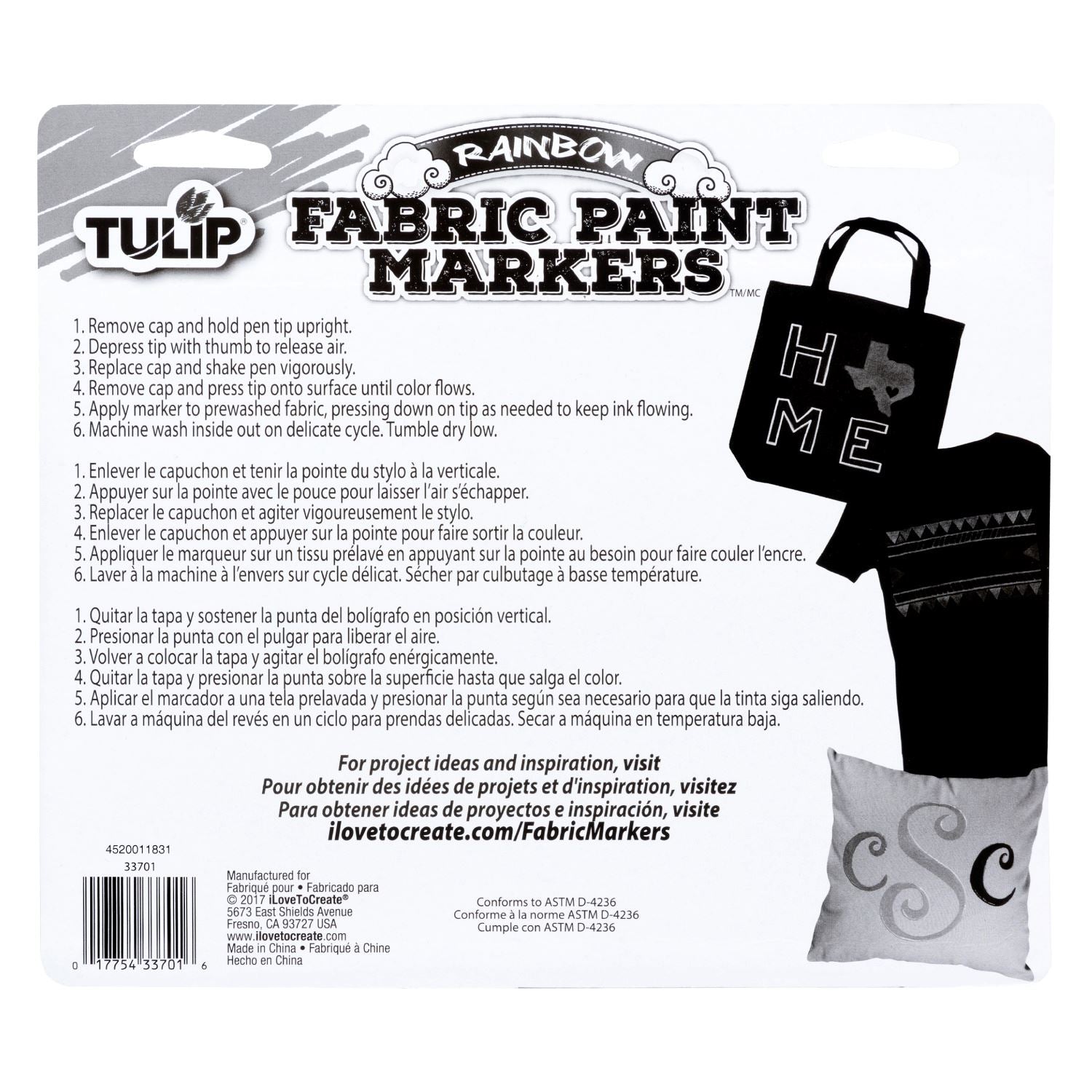 Tulip Graffiti Bullet-Tip Fabric Markers Rainbow 30 Pack