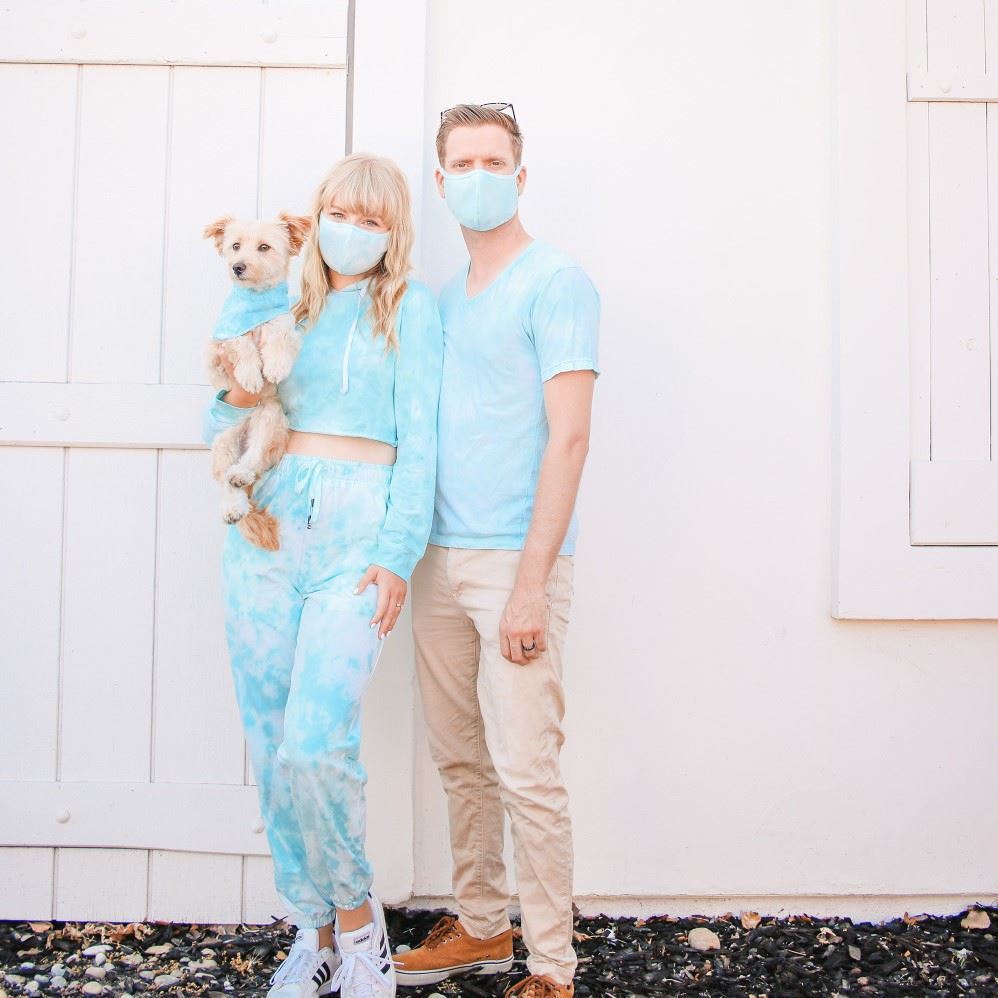 Couple  and dog  using  Tie dye wear