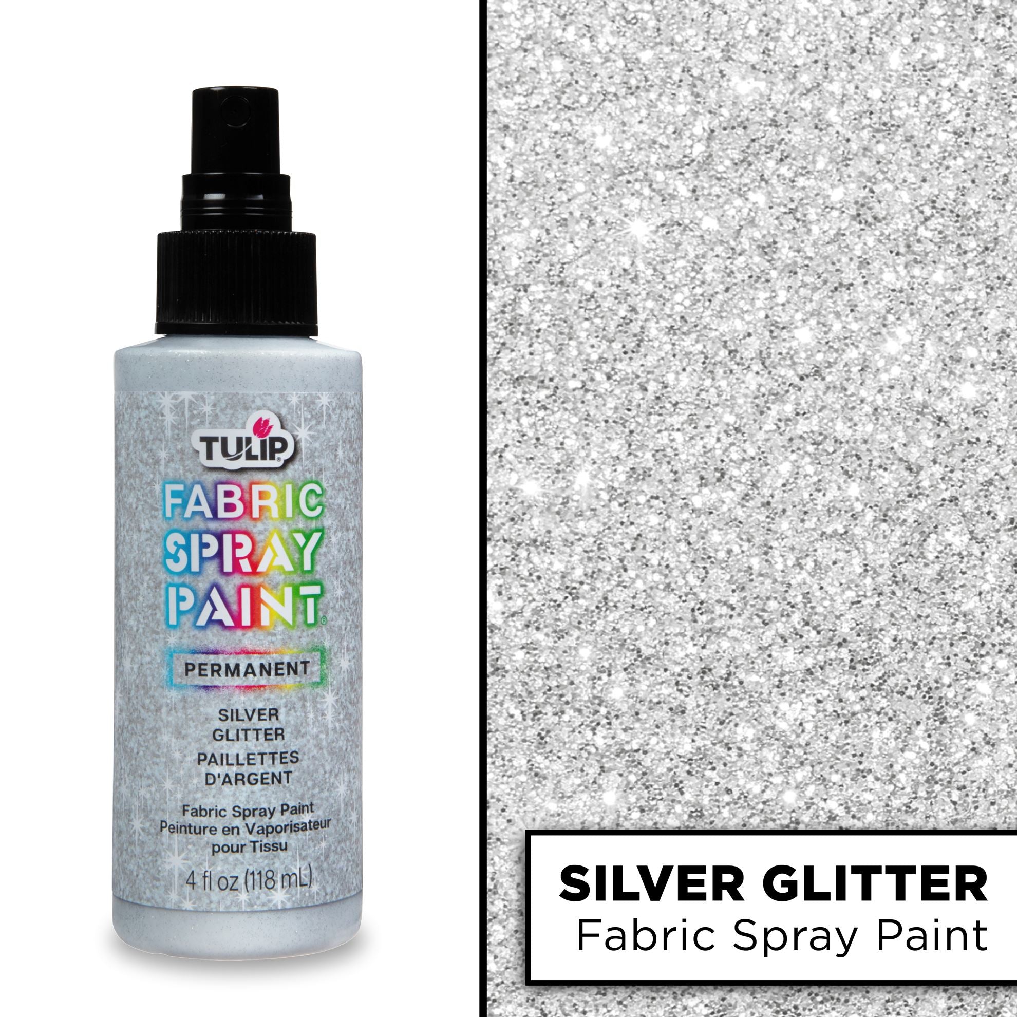 Tulip Fabric Spray Paint Silver Glitter 4 fl. oz. – Tulip Color Crafts