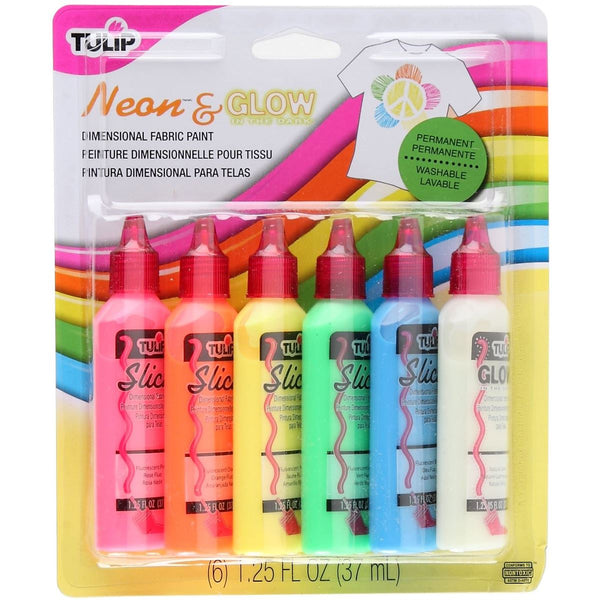 Tulip 6 Pack 1.25oz Assorted Glow in the Dark Fabric Paint Set 889911032757