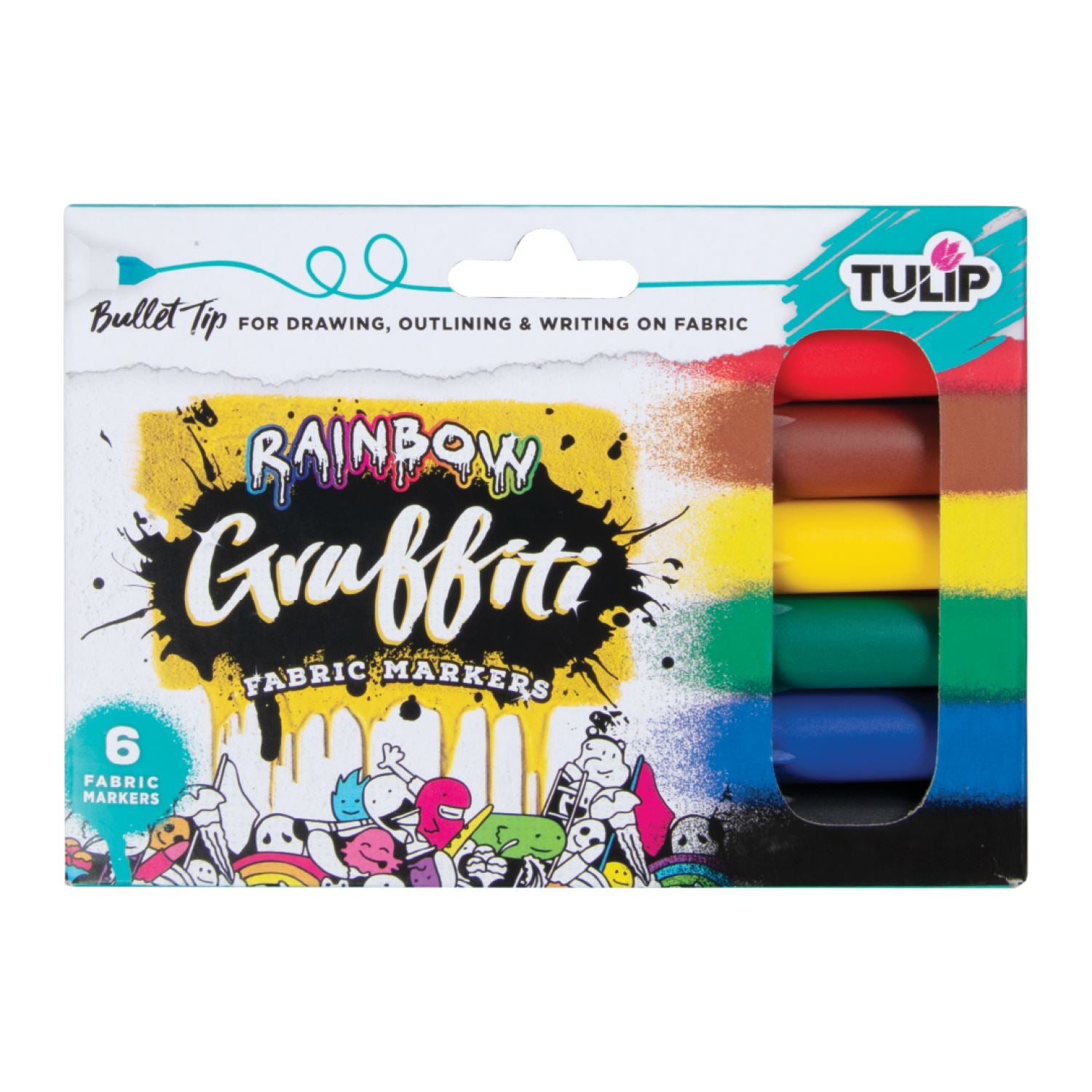 Tulip Graffiti Bullet-Tip Fabric Markers Rainbow 6 Pack – Tulip Color Crafts