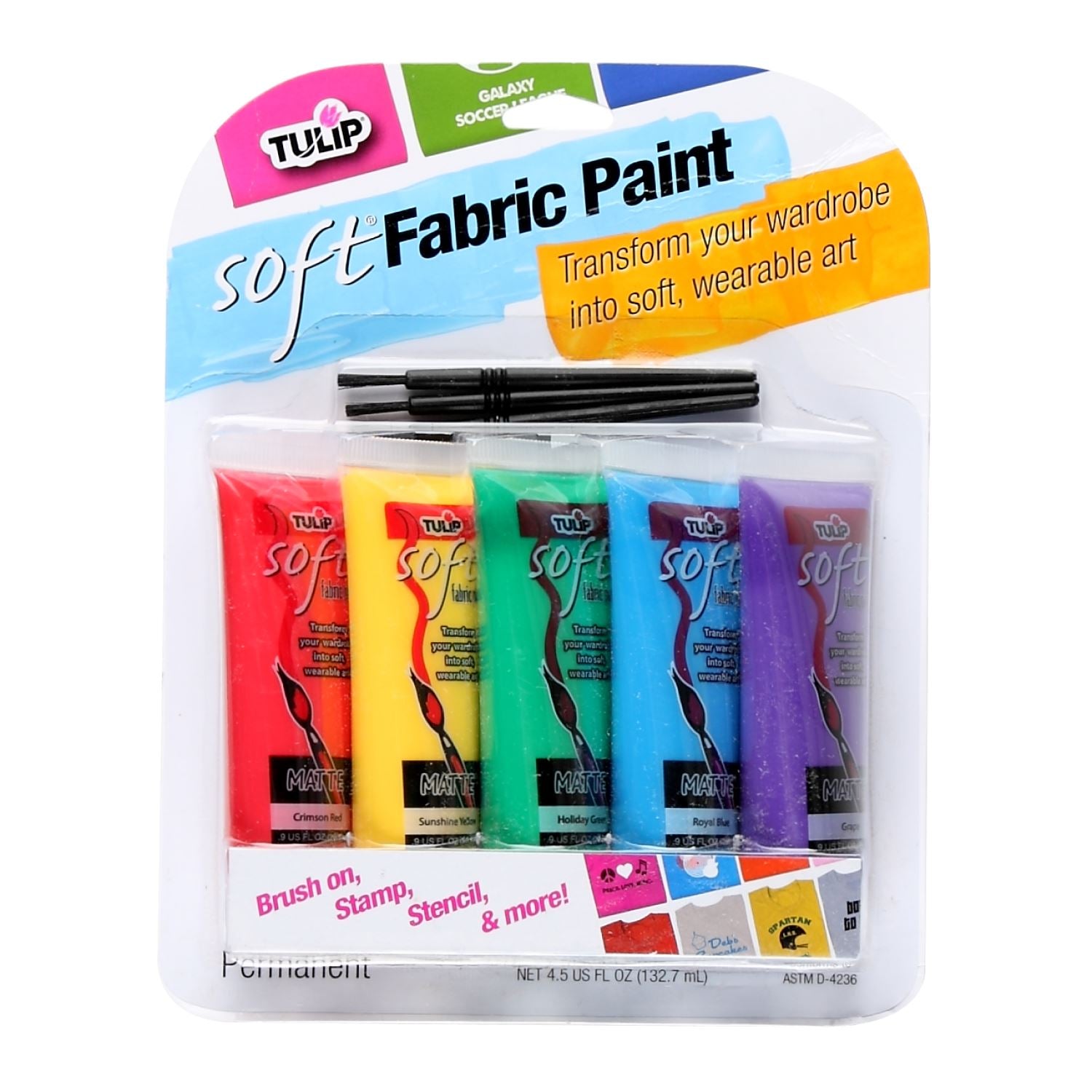 Tulip Brush-On Fabric Paint Primary Tube 5 Pack - 1