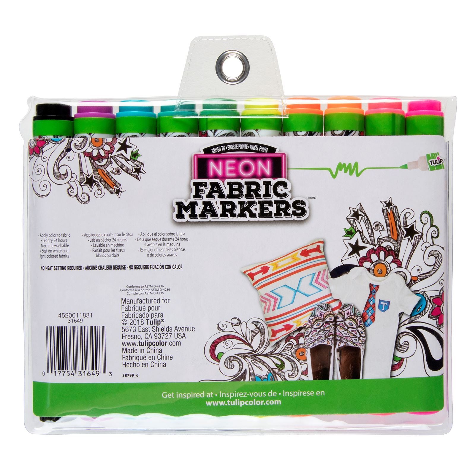 Tulip Brush-Tip Fabric Markers Neon 10 Pack - 8