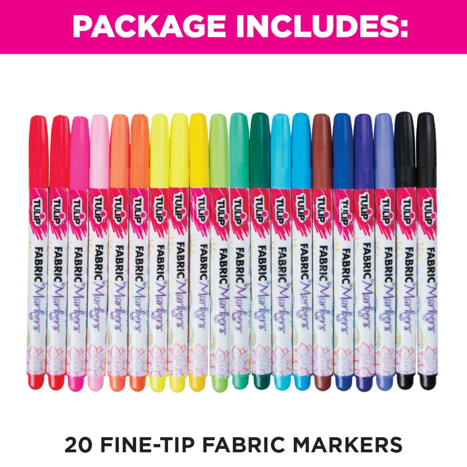 Tulip Fine-Tip Fabric Markers Rainbow 20 Pack - 3