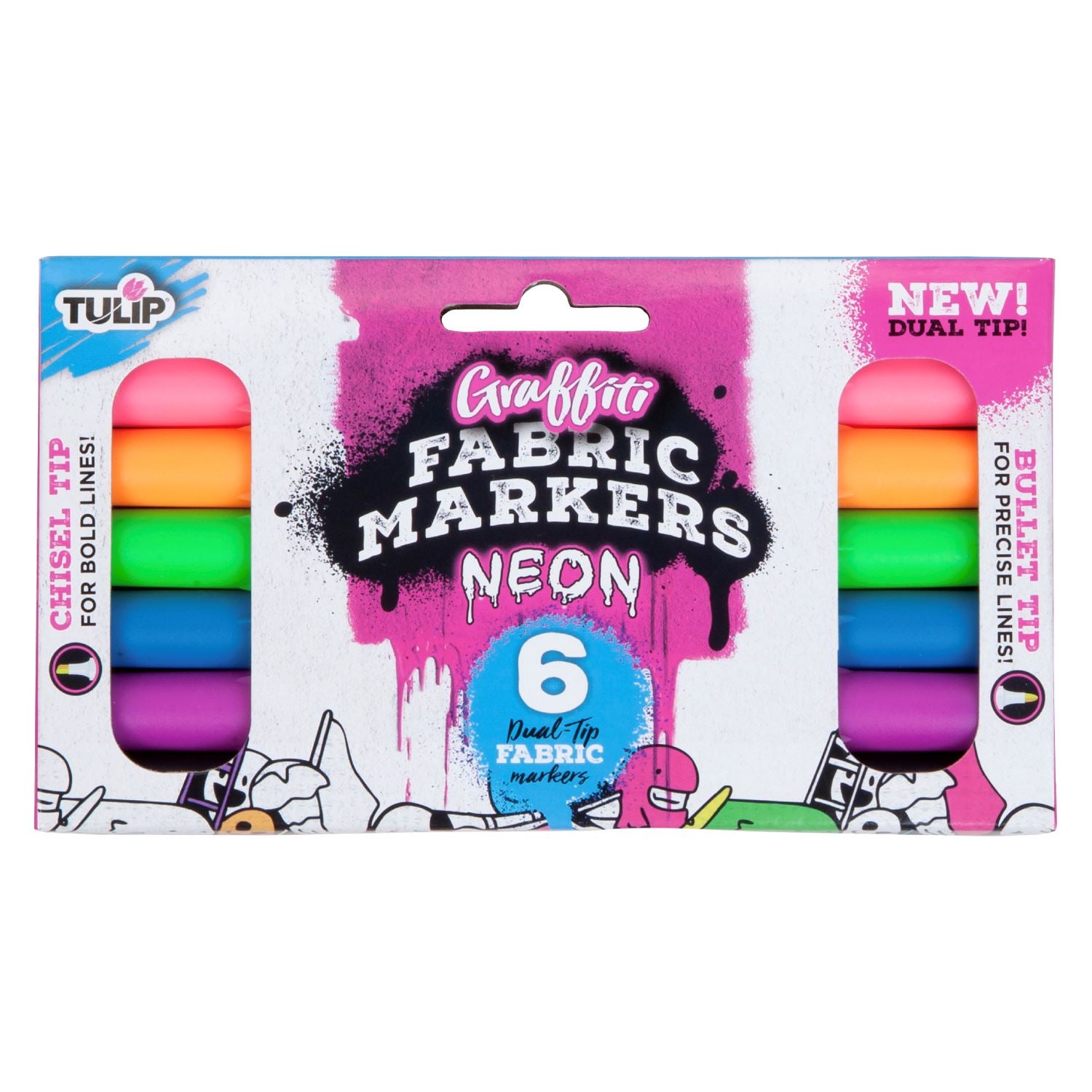 Tulip Graffiti Dual-Tip Fabric Markers Neon 6 Pack - 1
