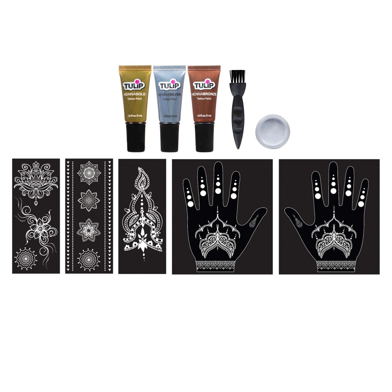 46585 Body Art Ultimate Henna Color Metallic Tattoo Kit  Contents